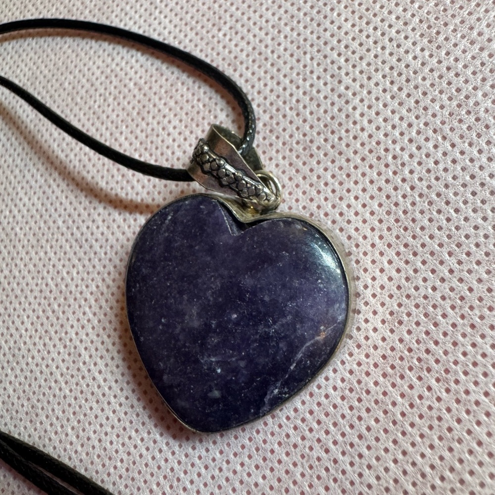 Lepidolite Heart Pendant Necklace wrapped in Silver